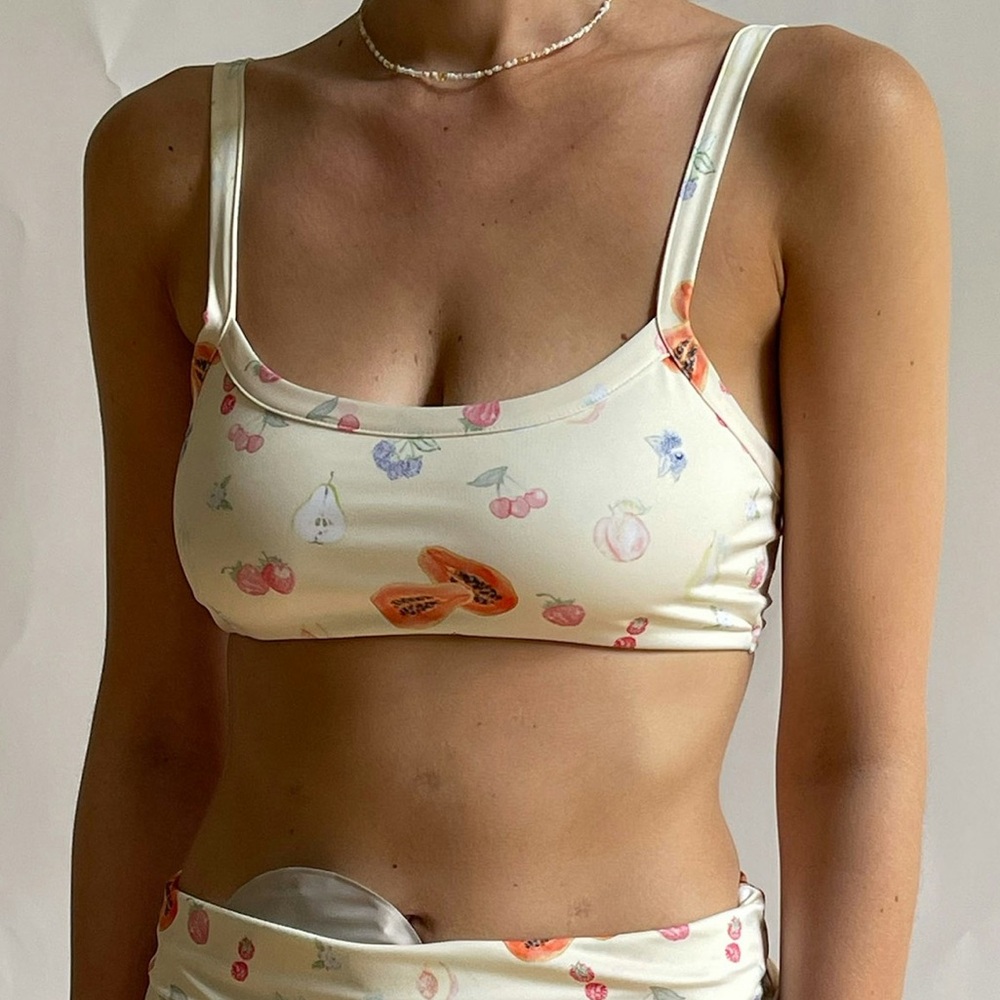 Djerf Avenue Sporty Bikini Top in Fruit Print